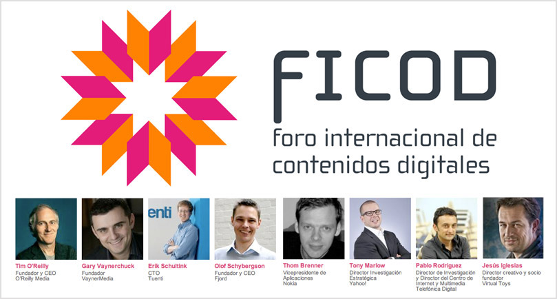 Composición del logo del FICOD, Foro Internacional de Contenidos Digitales con sus principales ponentes 