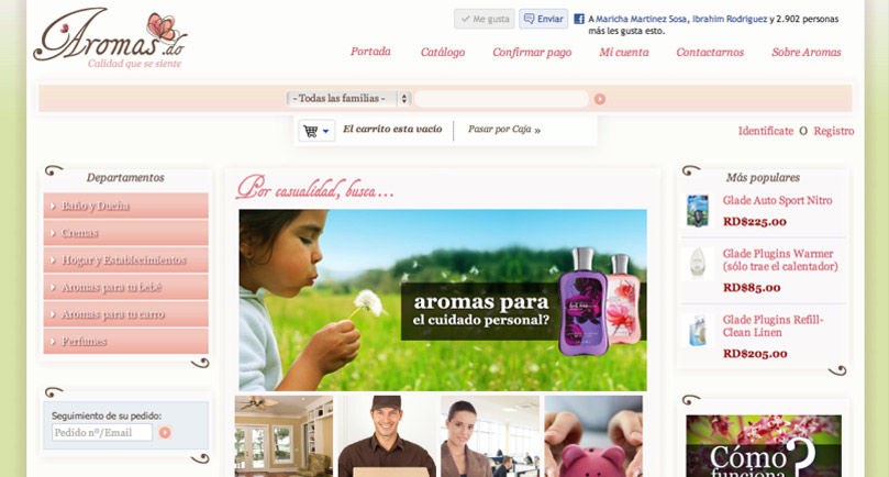 Captura de imagen de la página de inicio de la tienda virtual aromas.do